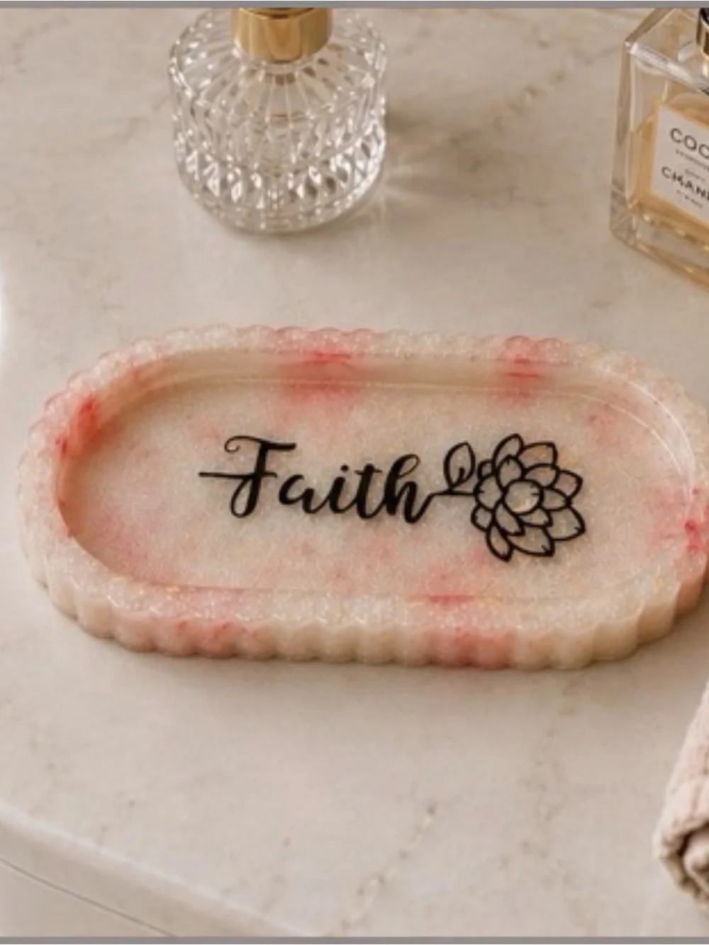 Faith Pink and Gold Resin Vanity Tray